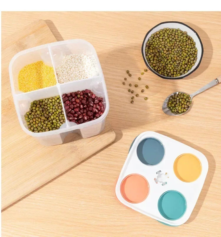 4 Grids Cereals Sealed Jar Kitchen Cereals Storage Box Plastic Food Container Moisture-proof Grain Tank Spaghetti Keep Fresh Box