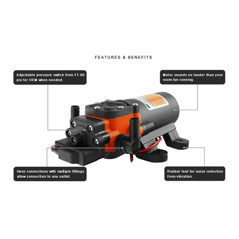 Portable 35PSI 12V Marine Water Pump Diaphragm Self-priming Pump Boat Accessories Shower Toilet Pumping Motor Home