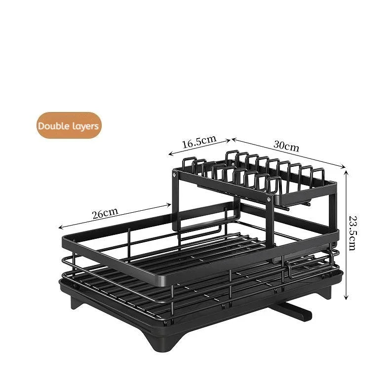 Dish Drying Rack Adjustable Kitchen Plates Organizer with Drainboard Over Sink Plate Drainer Storage Organizer