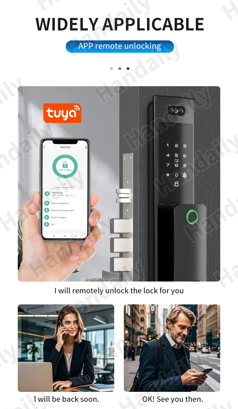 HanDaily Waterproof Smart Door Locks with Camera Video Intercom Palm Face Recognition Smart Lock Tuya Wifi App Remote Control