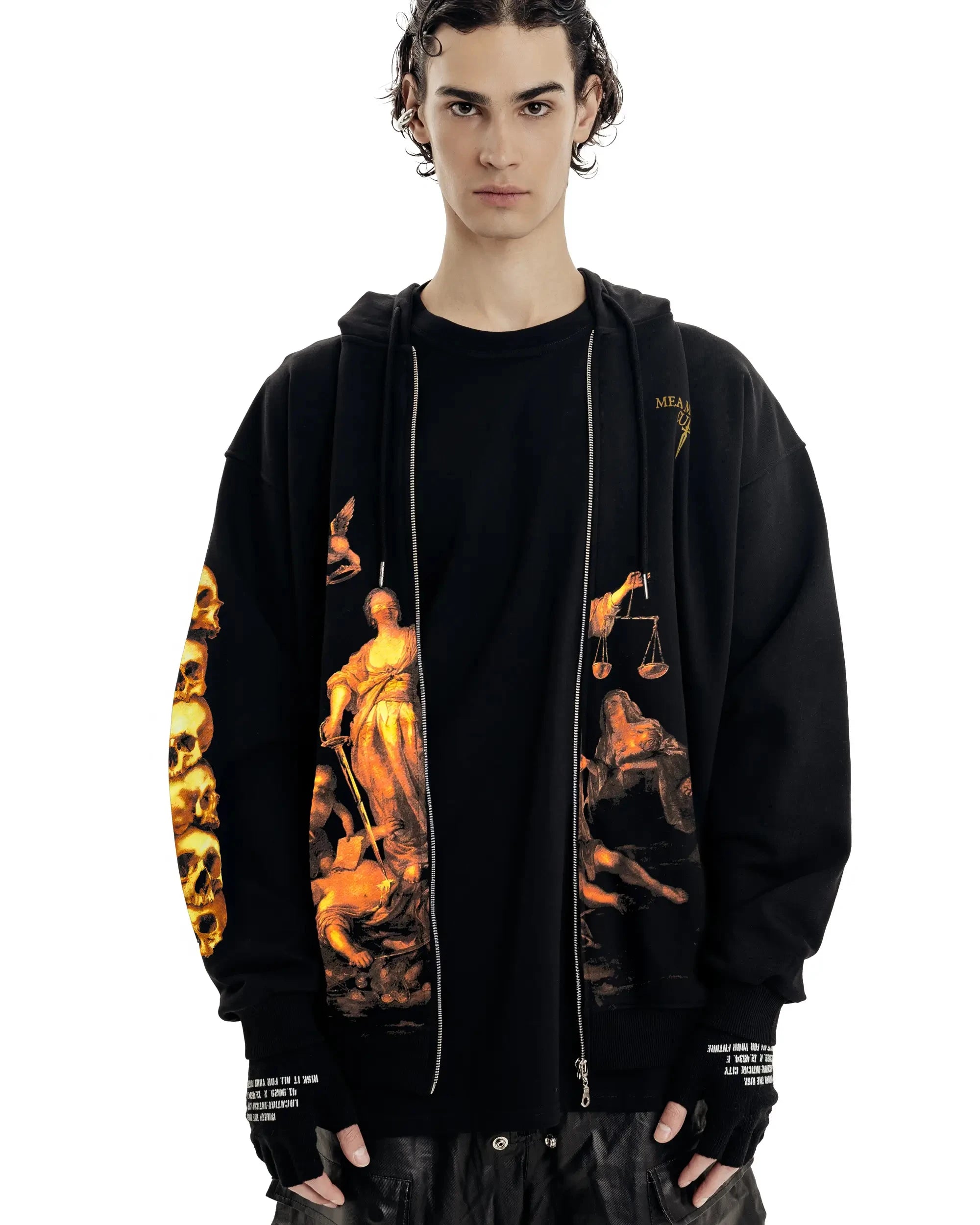 Y2K Retro Hoodie Men Printed justice Print Pullover Sweatshirt Harajuku Hip Hop Streetwear Oversized Jacket Unisex Zipper Hoodie
