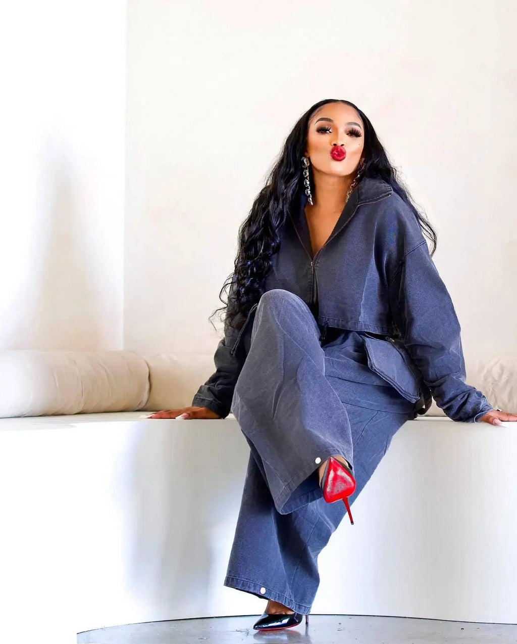 Denim Two Piece Sets Women Coat Jacket Wide Leg Pants Jeans Suits Matching Sets Trousers Outfits 2025 Y2k Streetwear Party
