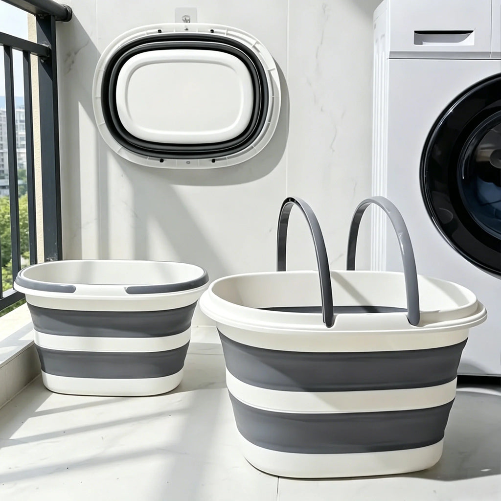 16L Collapsible Mop Bucket with Handles Space Saving Foldable Silicone Tub for Cleaning, Laundry, Storage - Portable Wash Basin