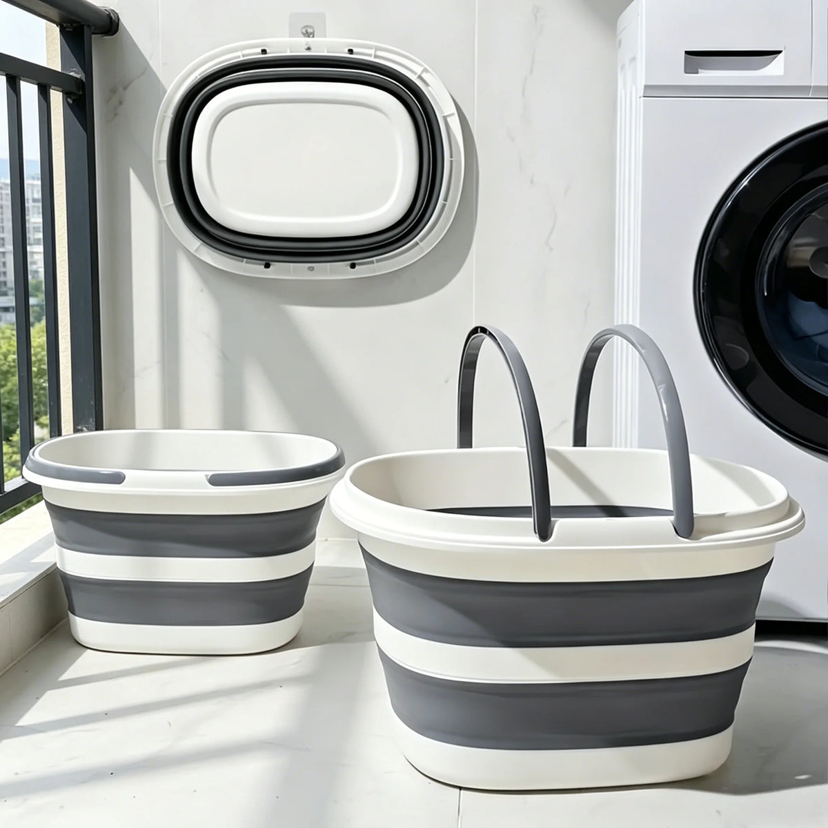 16L Collapsible Mop Bucket with Handles Space Saving Foldable Silicone Tub for Cleaning, Laundry, Storage - Portable Wash Basin