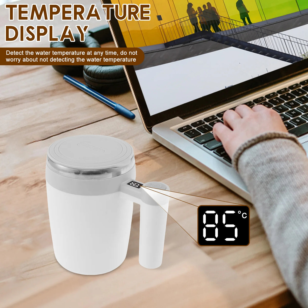 Upgrade Self Stirring Mug, Rechargeable Automatic Magnetic Stirrer Coffee Cup 400ml Stainless Steel Self Stirring Coffee Cup