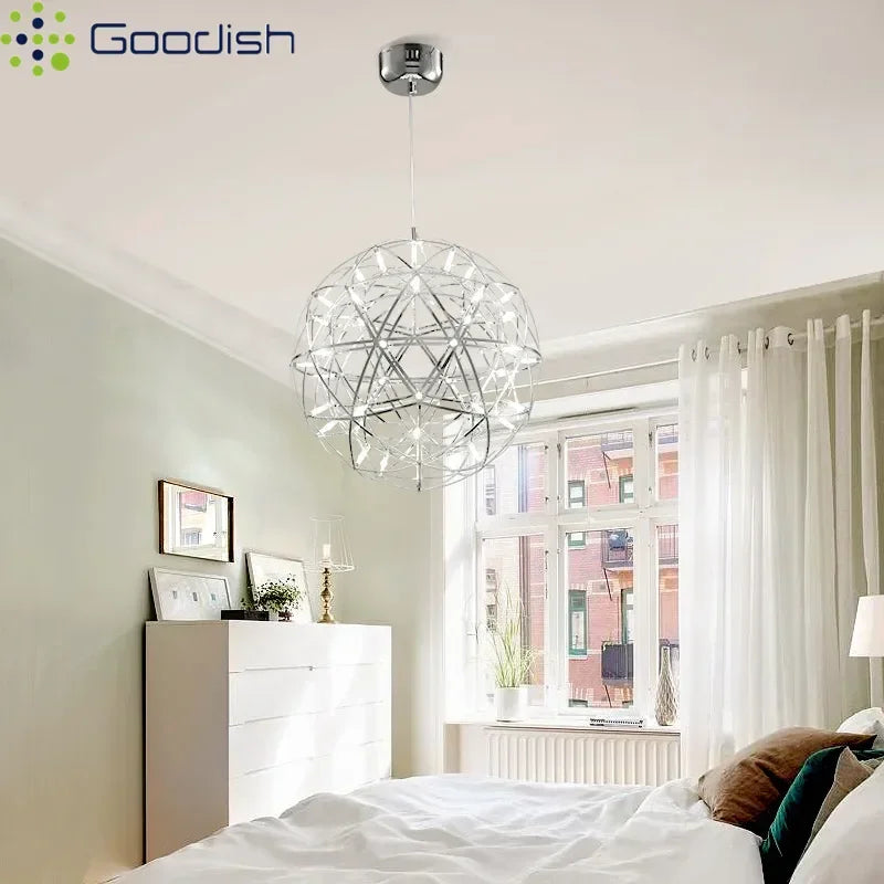 Modern Minimalist Stainless Steel Spark Ball LED Pandent Lights Art Creative Lamps for Chidren's Room Home Decoration Chandelier