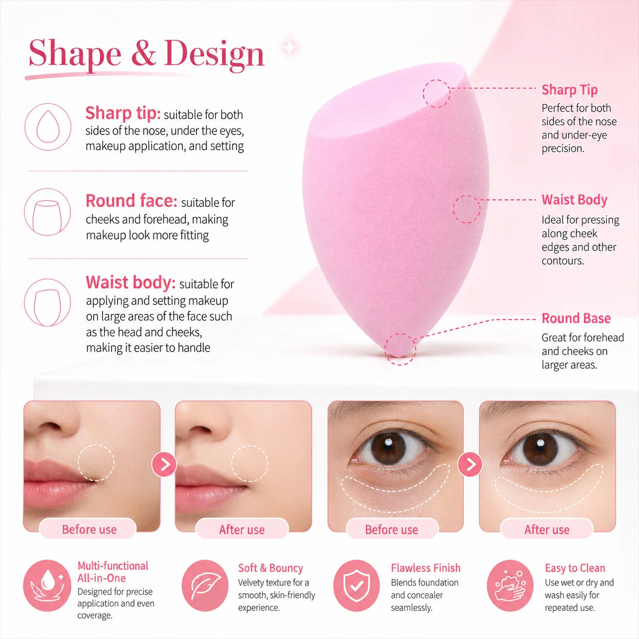 6 Beauty Egg Sets, Easily Smudge the Foundation and conceal the Blemishes, and Evenly Apply Makeup on the Curved Section.
