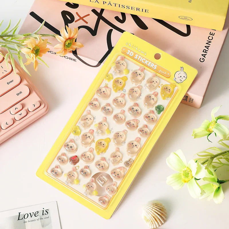 Chiikawa 3D Cute Crystal Stickers Usagi Phone Case Decoration Nail DIY Decorative Stickers for Notebook Laptop Waterproof