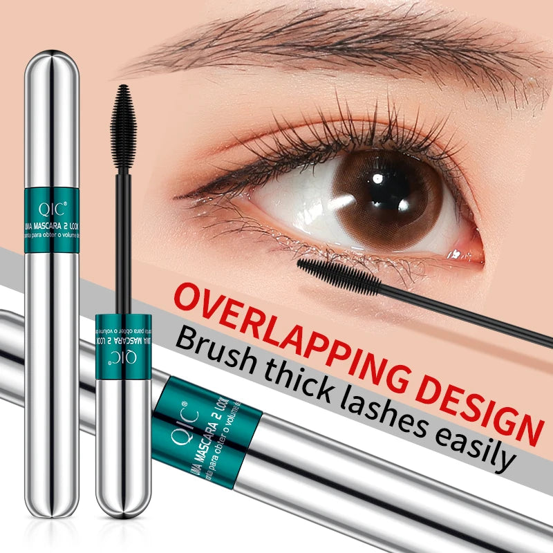 QIC Double Headed 4D Volume Black Mascara Lasting Waterproof Quick Dry Curling Lengthening Longer Eyelash Silk Extension Cream