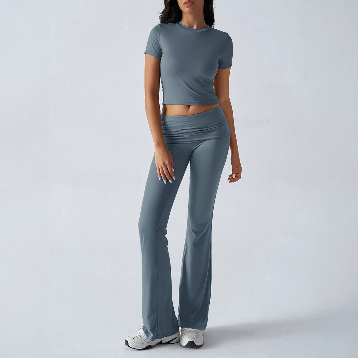Women's Sexy Tops Suits 2026 Summer Latest Casual Solid Color Yoga Suit Slim Fit Sports Short Sleeved Pants Two-Piece Set Outfit