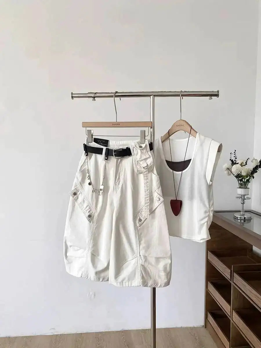 Women Denim Shorts 2026 New Summer Women's High Waist Slim Denim Cargo Pants Wide Leg Capri Pants Versatile Trousers