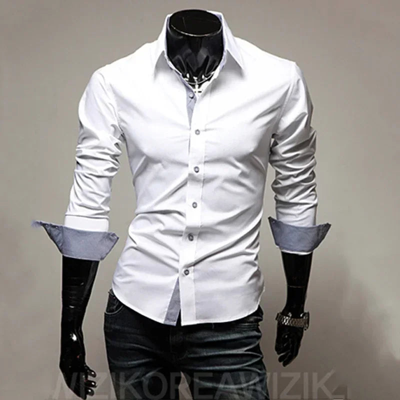 Mens Stripes Shirts Long Sleeved Slim White Social Shirts Casual Male Clothes Business Camisa Masculina Chemise Christmas Shirt
