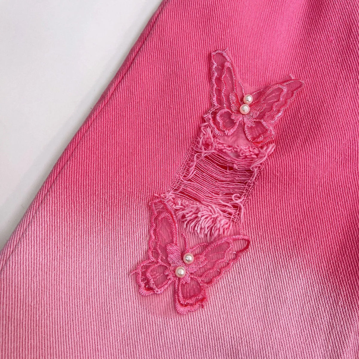 2025 Summer New Girls Clothing Set Bow Sleeveless Vest+Butterfly Decoration Gradient Ripped Jeans 2Pcs For 3-8Y Fashion Outfit