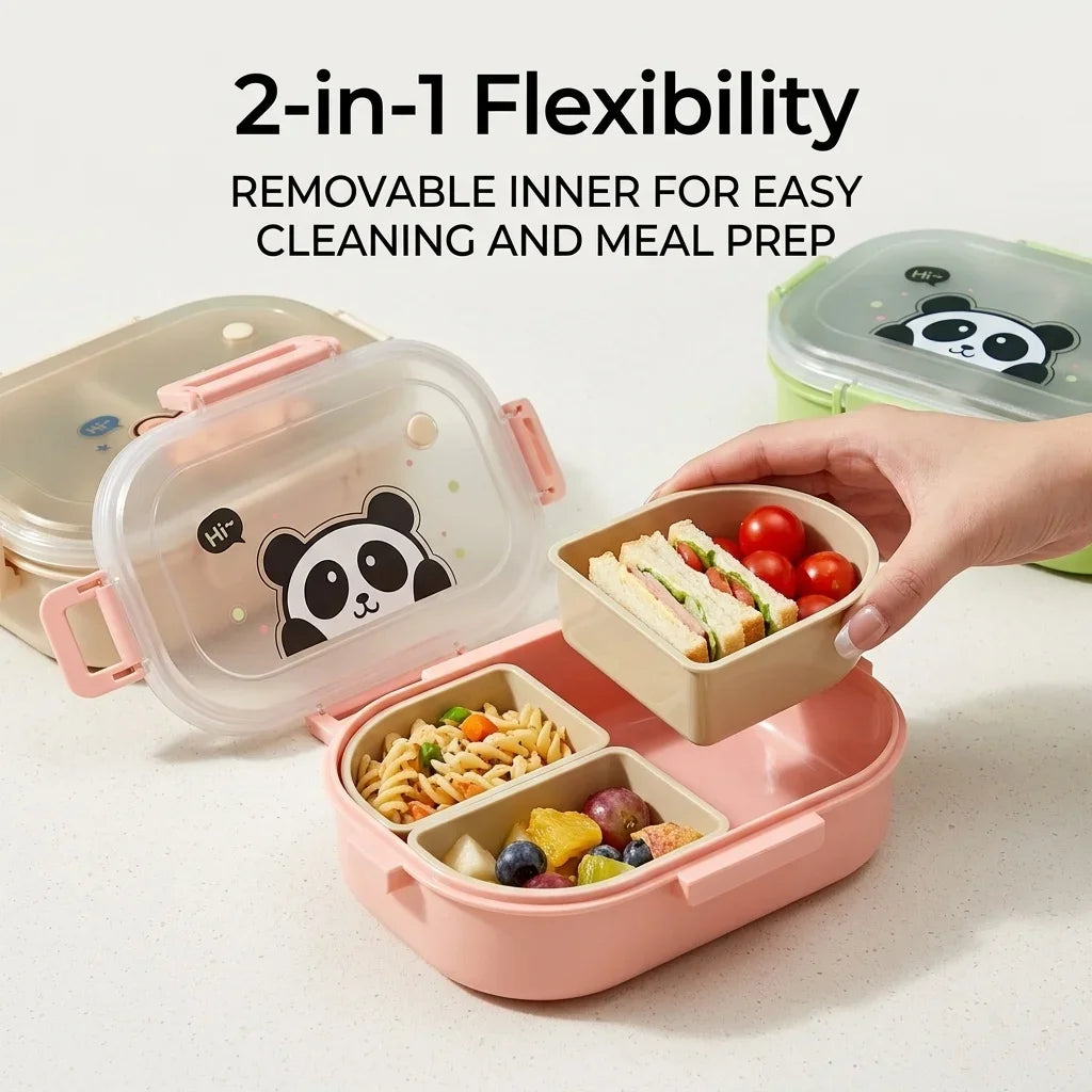 Microwaveable Plastic Lunch Box With 3 Compartments Cartoon Kids Divided Bento Box Portable Food Storage Container School Picnic