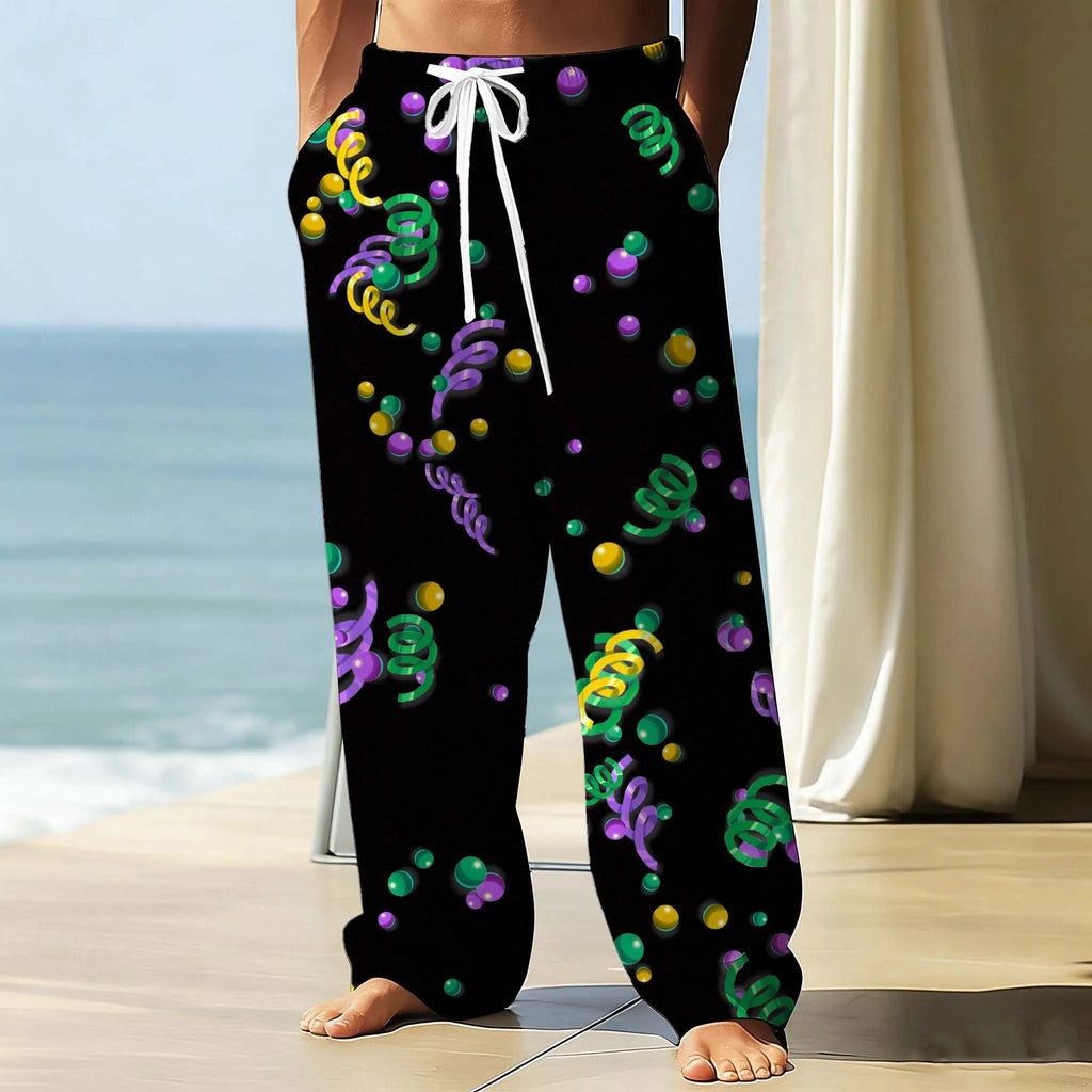 Mardi Gras Men's Pants Carnival mask Graphic Print With Drawstring Pockets Summer Casual Fall Outdoor Stylish thin Men Pants
