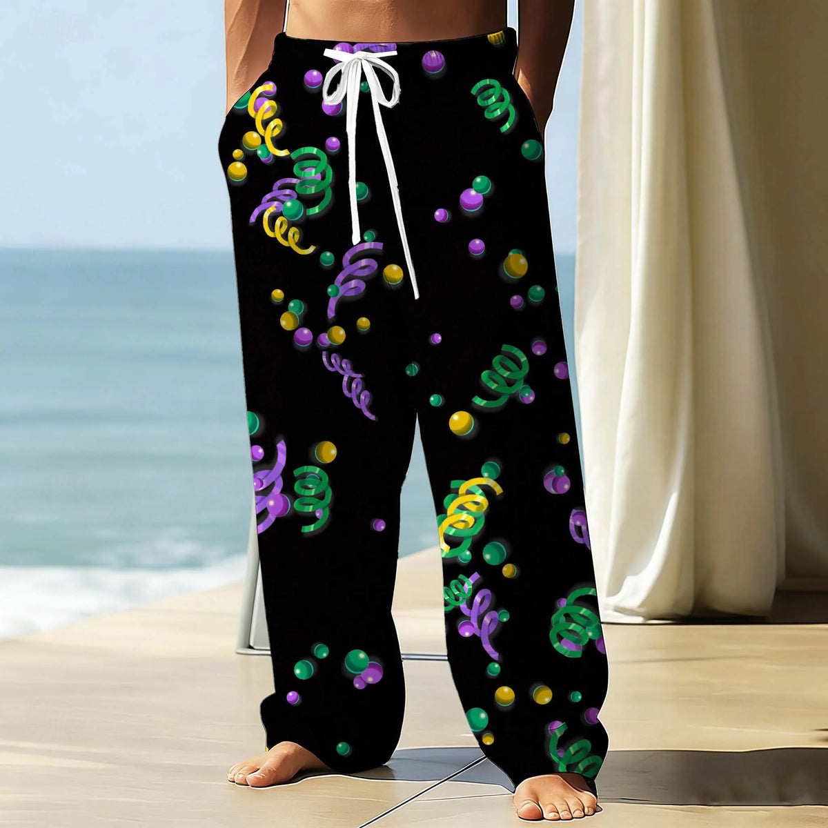 Mardi Gras Men's Pants Carnival mask Graphic Print With Drawstring Pockets Summer Casual Fall Outdoor Stylish thin Men Pants