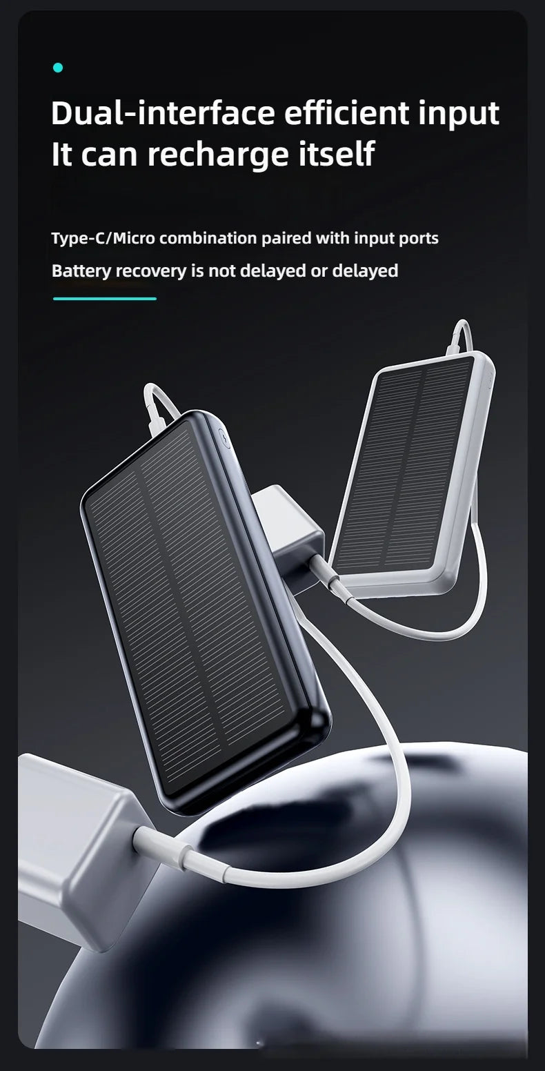30000mAh Solar Power Bank Super Fast Charging Compact Portable Built-in 4 Cable High Capacity External Battery with Led Light