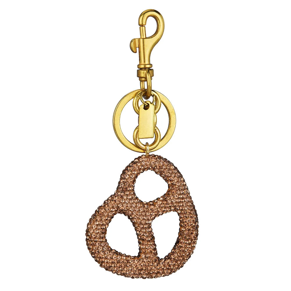 Rhinestone Pretzel Bag Charm Keychain Crystal Gold Hardware Sparkly Purse Pendant Accessory Cute Funny Foodie Gifts For Friends