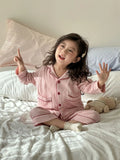 2026 New Children's Cotton Pajamas Set Soft Loose Boys Girls Clothing Turn-down Collar Button Shirt Trousers 2 Pcs Suit Pijamas
