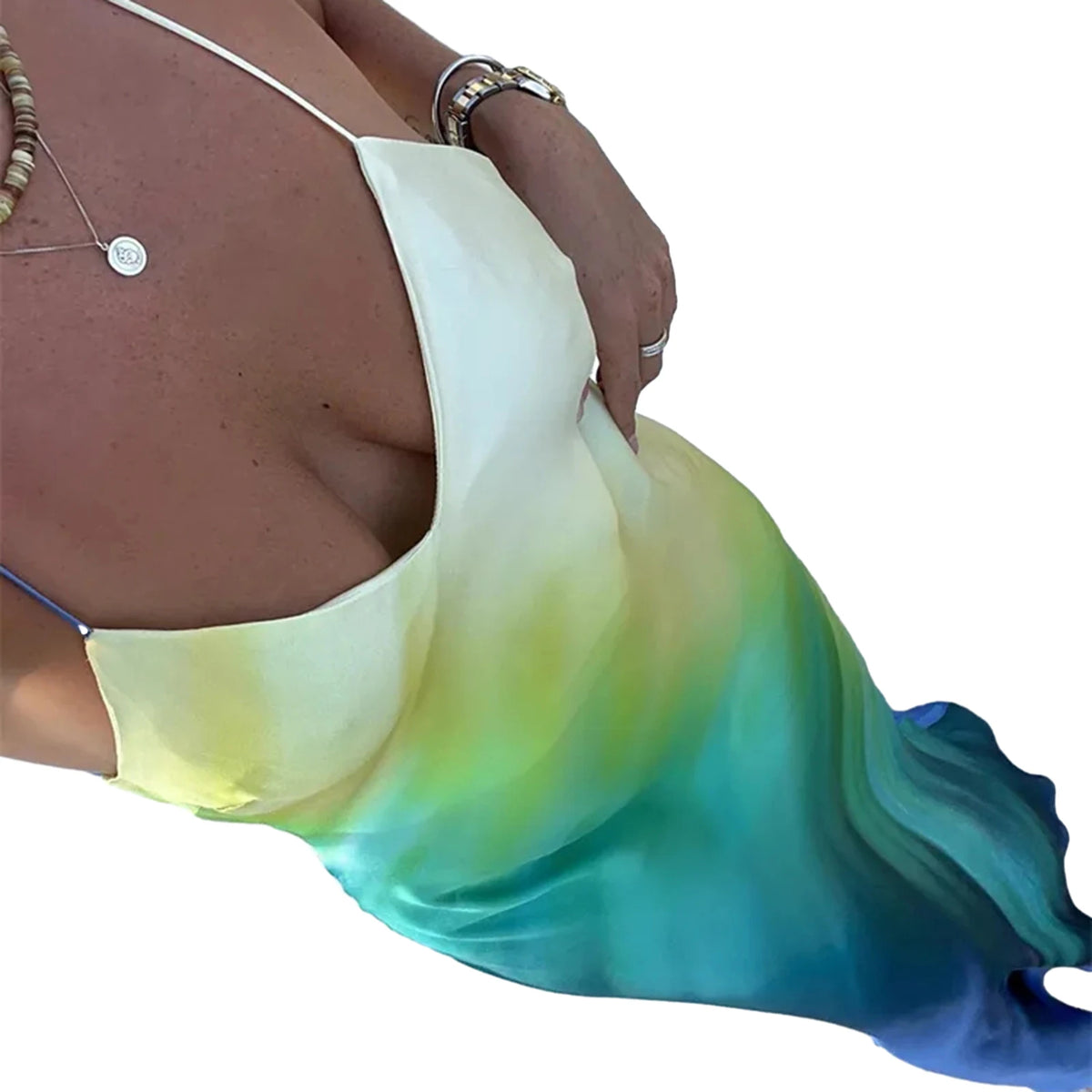Women's Summer Cami Long Dress Spaghetti Strap V-Neck Backless Beach Party Dress Sundress Beachwear