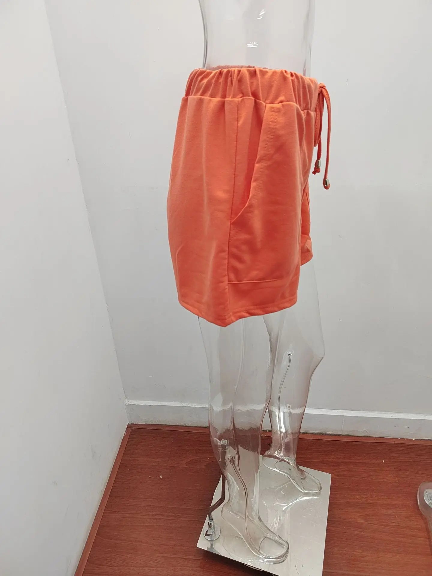 Summer casual pants women's solid color new high waist straight tube drawstring loose casual shorts women