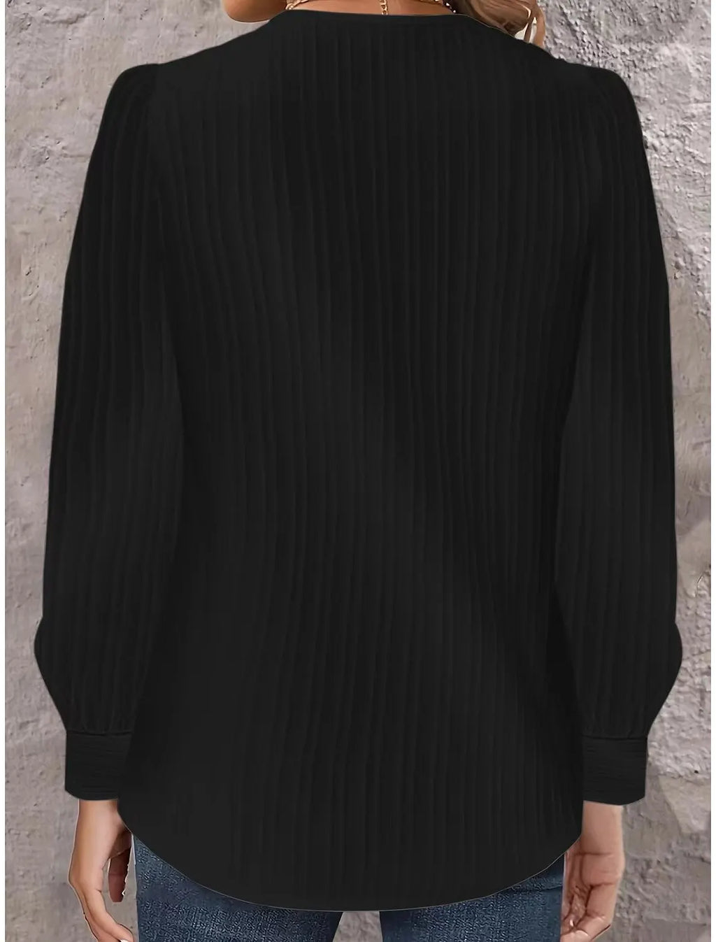 Women's Asymmetric V-Neck Ribbed Long Sleeve Blouse with Decorative Buttons, Casual Loose Fit Textured Top for Fall & Winter Dai