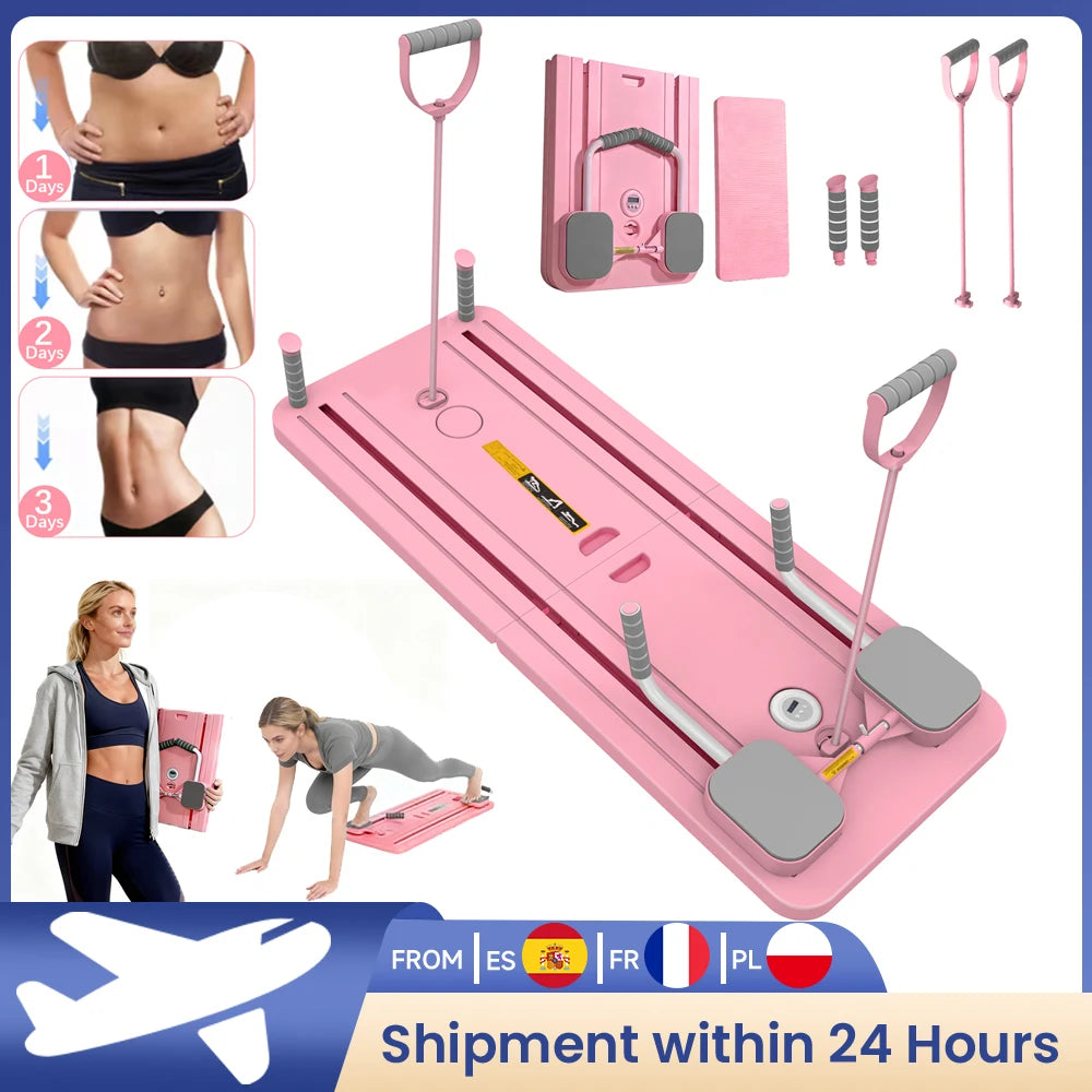At Home Pilates Board Foldable 4-in-1 Exercise Ab Wheel Roller Exercise Equipment for Home Gym Full-Body Workout Core Trainer