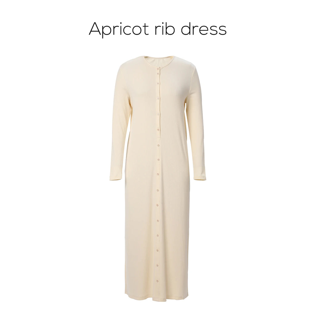 AP SS26 Women Rib Maxi Dress Comfortable Long Sleeve Lady Clothing Elegant