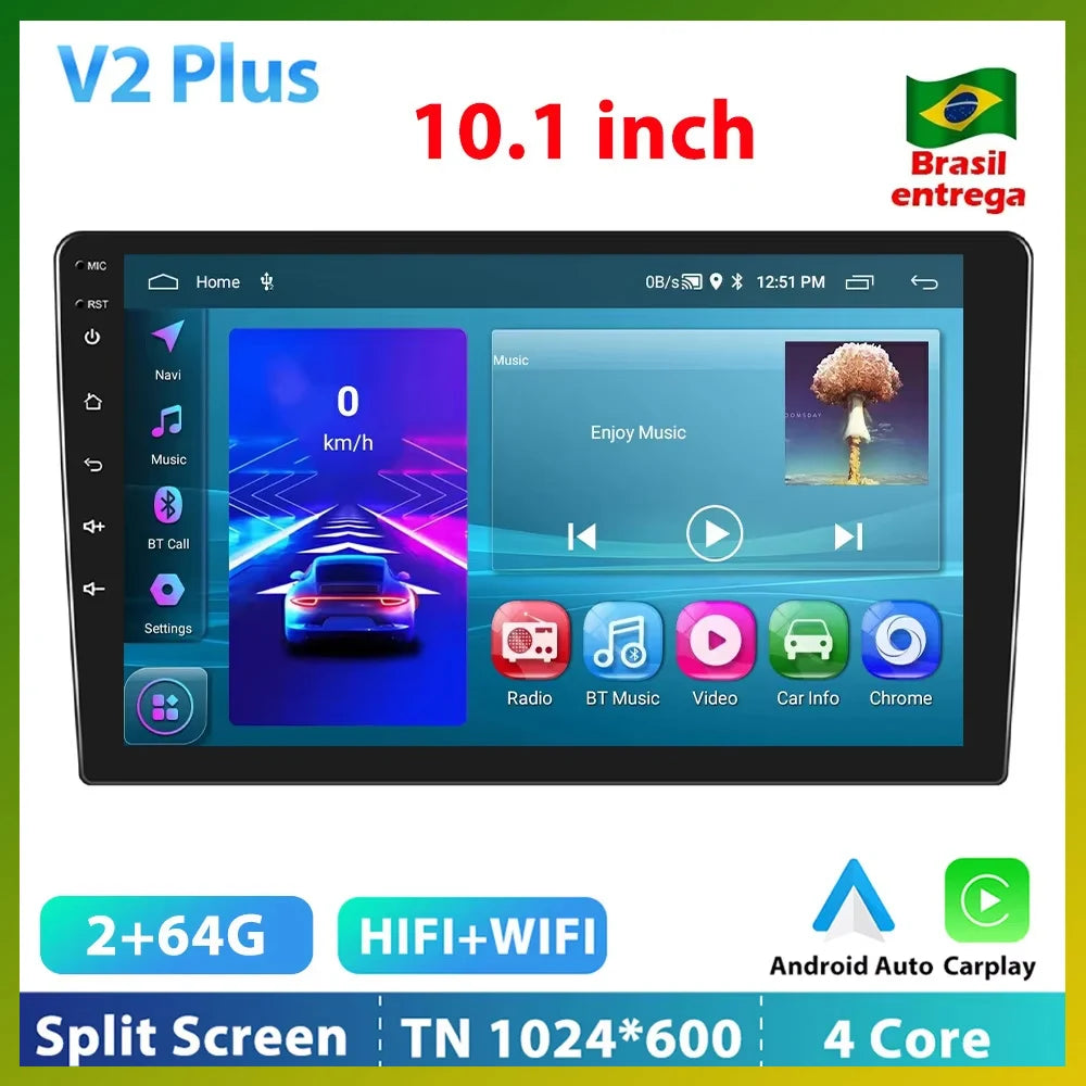 Podofo Android 12 Car Radio Androidauto Carplay 2 Din GPS Car Audio 7"/9"/10" WIFI BT Automotive Multimedia Player For VW Ford