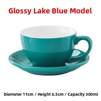 European Style Matte Latte Cup Ceramic Cappuccino Cup Large Mouth Coffee Cup Plate Set Handmade Craftsmanship 300ml