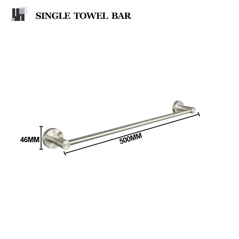 Brushed Nickel Wall Mount Stainless Steel Bathroom Hardware Set Towel Bar Towel Ring Paper Holder Robe Hook Bathroom Accessories