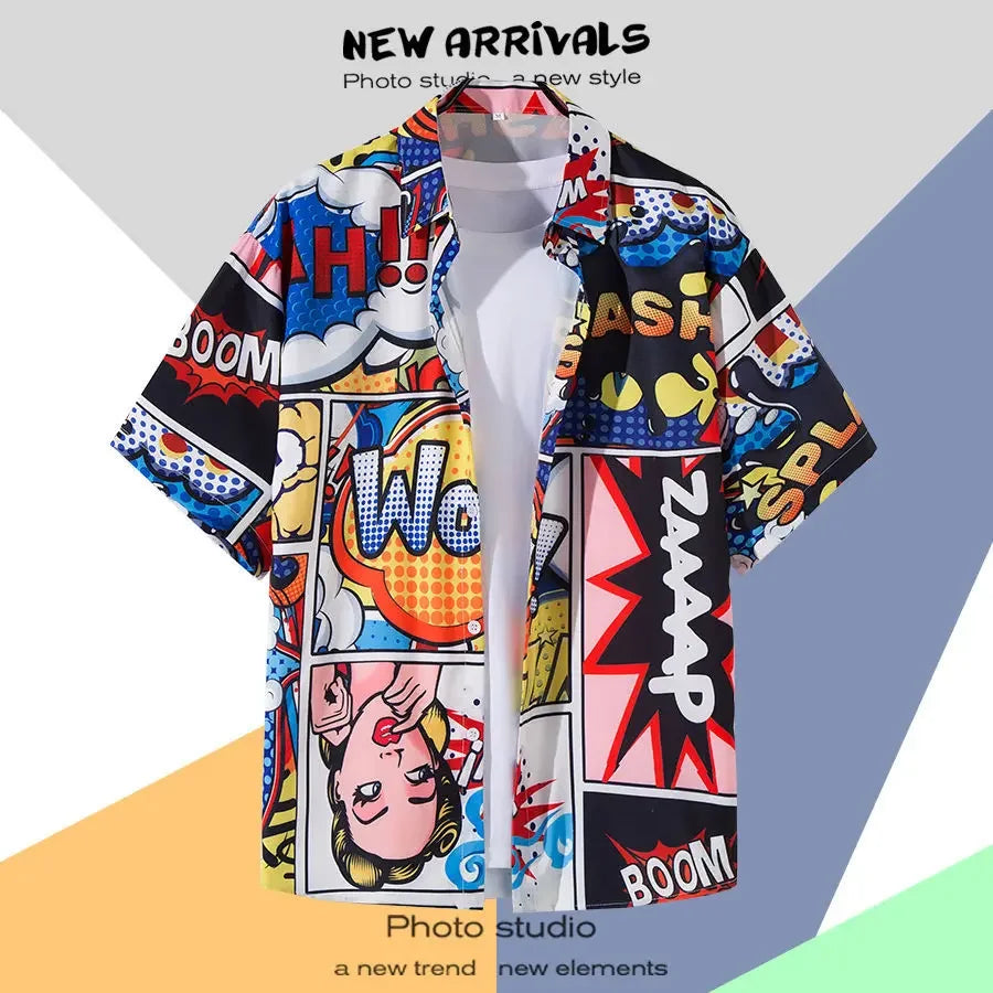 New Summer Casual Short Sleeved Shirt Korean Version Fashionable Men's and Women's Loose Collar Hawaiian Seaside Flower Shirt