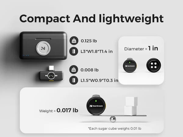 NearStream AWM25T Magnetic Wireless Lavalier Microphone, 1‑to‑2 Dual‑Mic, ENC Noise Cancelling, Low Latency 65Ft, 24H Battery Charging Case, Plug‑Play Lapel Mic for iPhone Android Laptop PC
