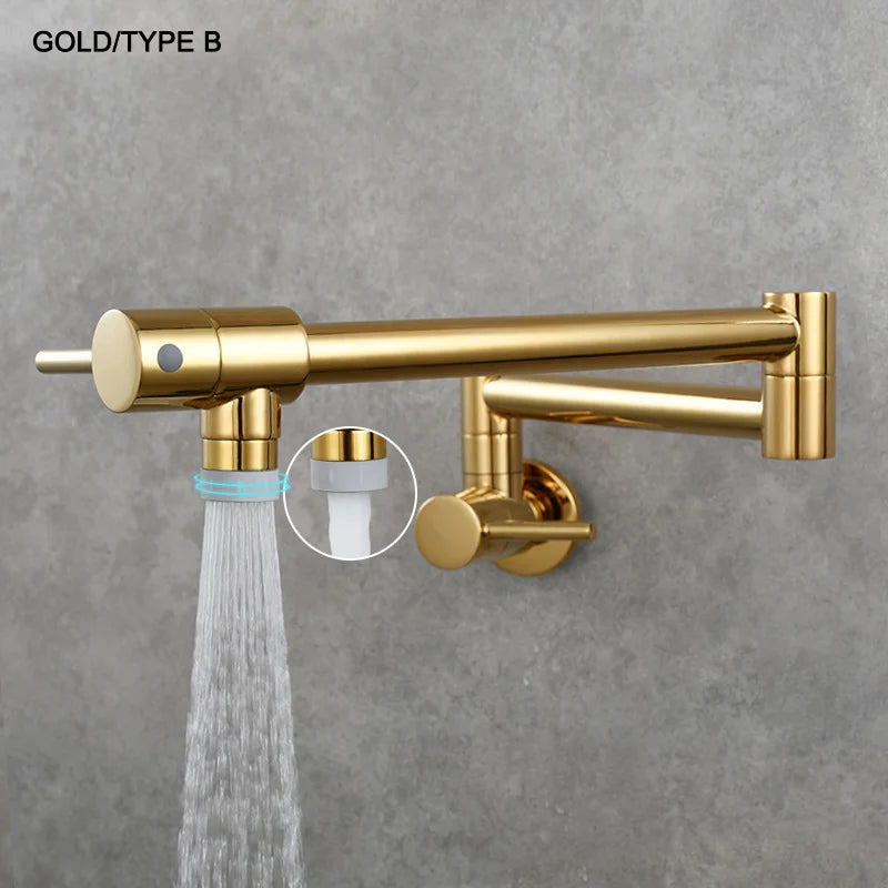 Brass Pot Filler Tap Wall Mount Foldable Kitchen Faucet Single Cold Single Hole Sink Tap Rotate Folding Spout Chrome Gold Black