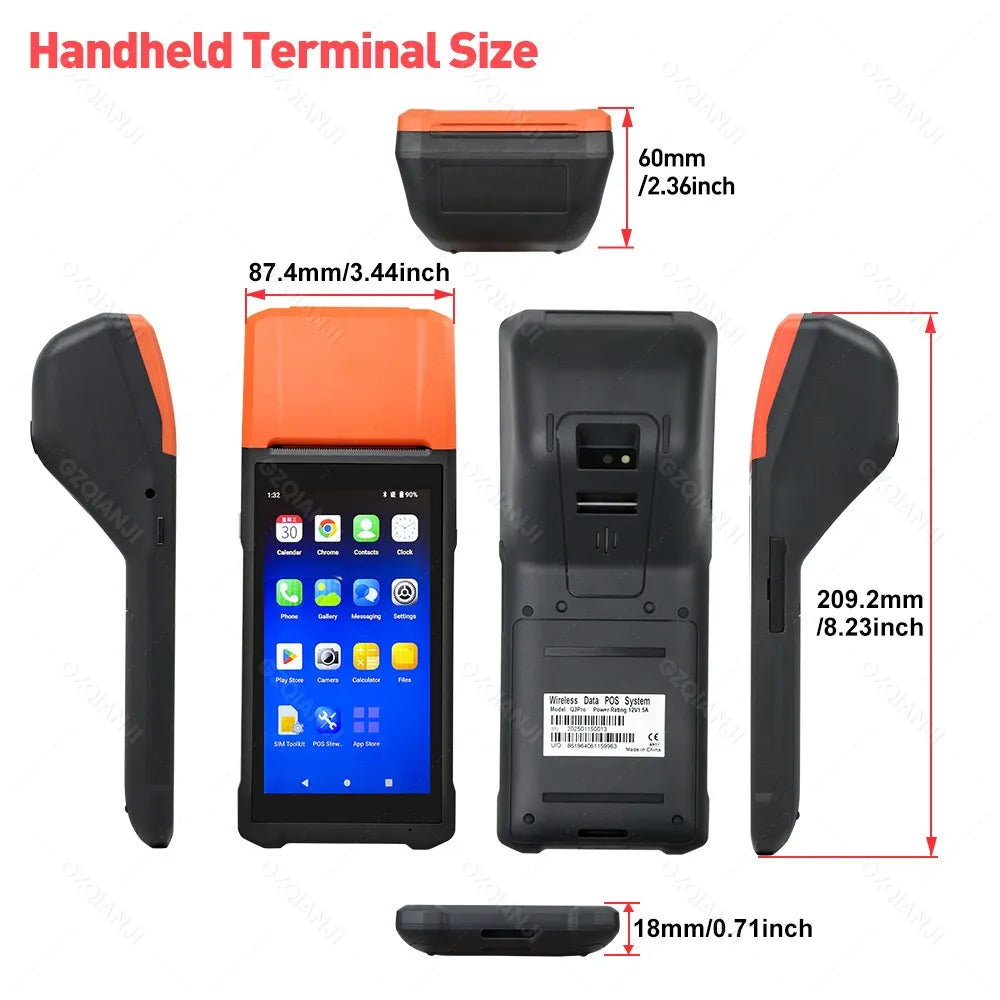 Android 14 Handheld Terminal Android 11 POS Receipt Printer 58mm Portable Machine 5.5 HD Support 1D 2D Barcode Scanner NFC WIFI