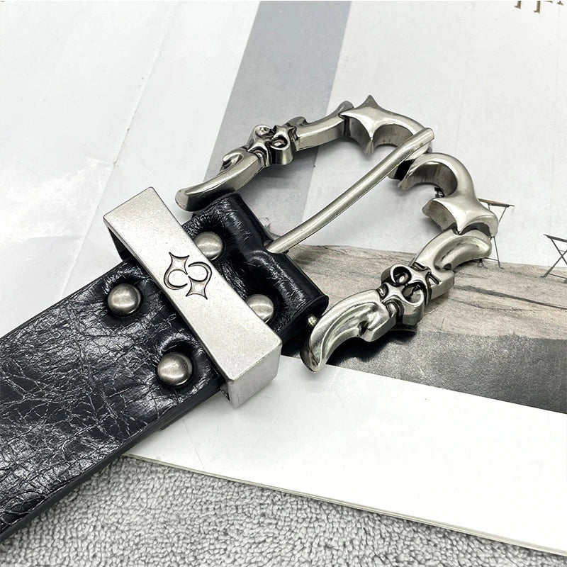 NEW High-end Leather Belt Heavy Metal Rivet Punk Belts For Men Rock Stud Cowboy Belt Gothic Accessories Luxury Brands Waistband