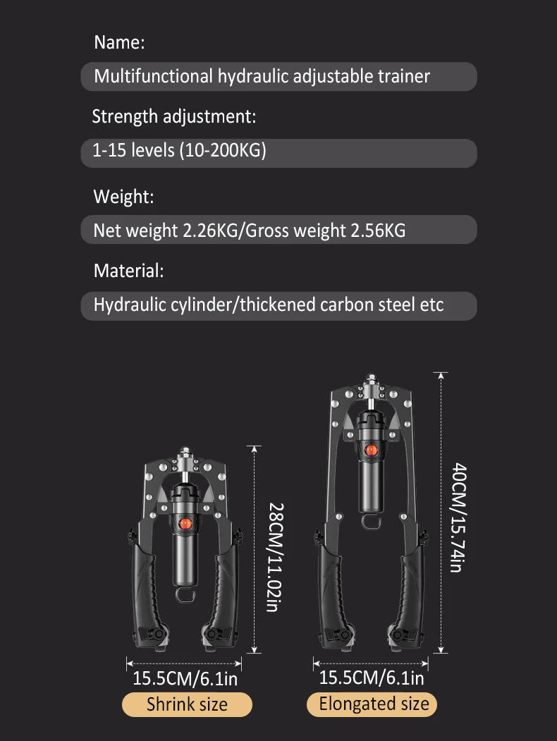 Arm Exerciser with Wheels Adjustable 22-440lb Hydraulic Arm Strengther Ab Wheel Chest Expander Abdominal Muscle Strength Trainer
