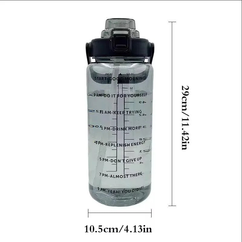 2 Liter Water Bottle with Straw Female Jug Girls Portable Travel bottles Fitness Bike Cup Summer Cold Water Jug with Time Marker