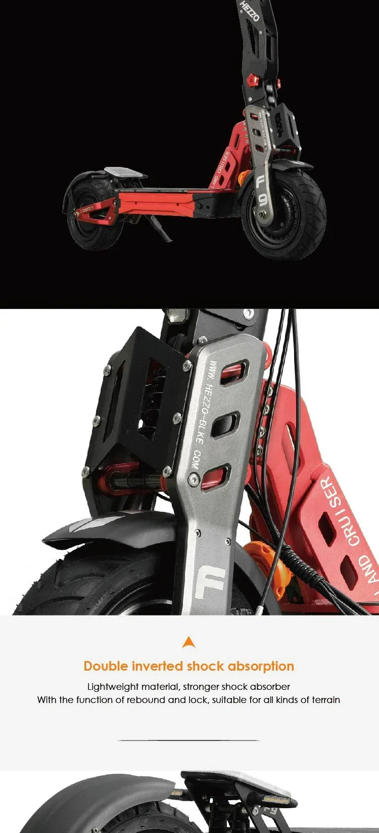 F9 Electric Scooter HEZZO 60V 8000W 40AH Dual Motor Lithium Battery 100km/h 12-inch Fat Tire Electric Scooter