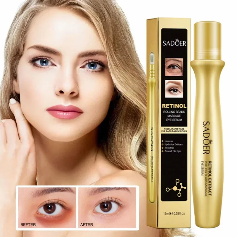 Instant Eye Bag Removal Rolling Beads Massage Serum Retinol Anti-Wrinkle Firm Skin Anti Dark Circle Puffiness Brighten Eye Care