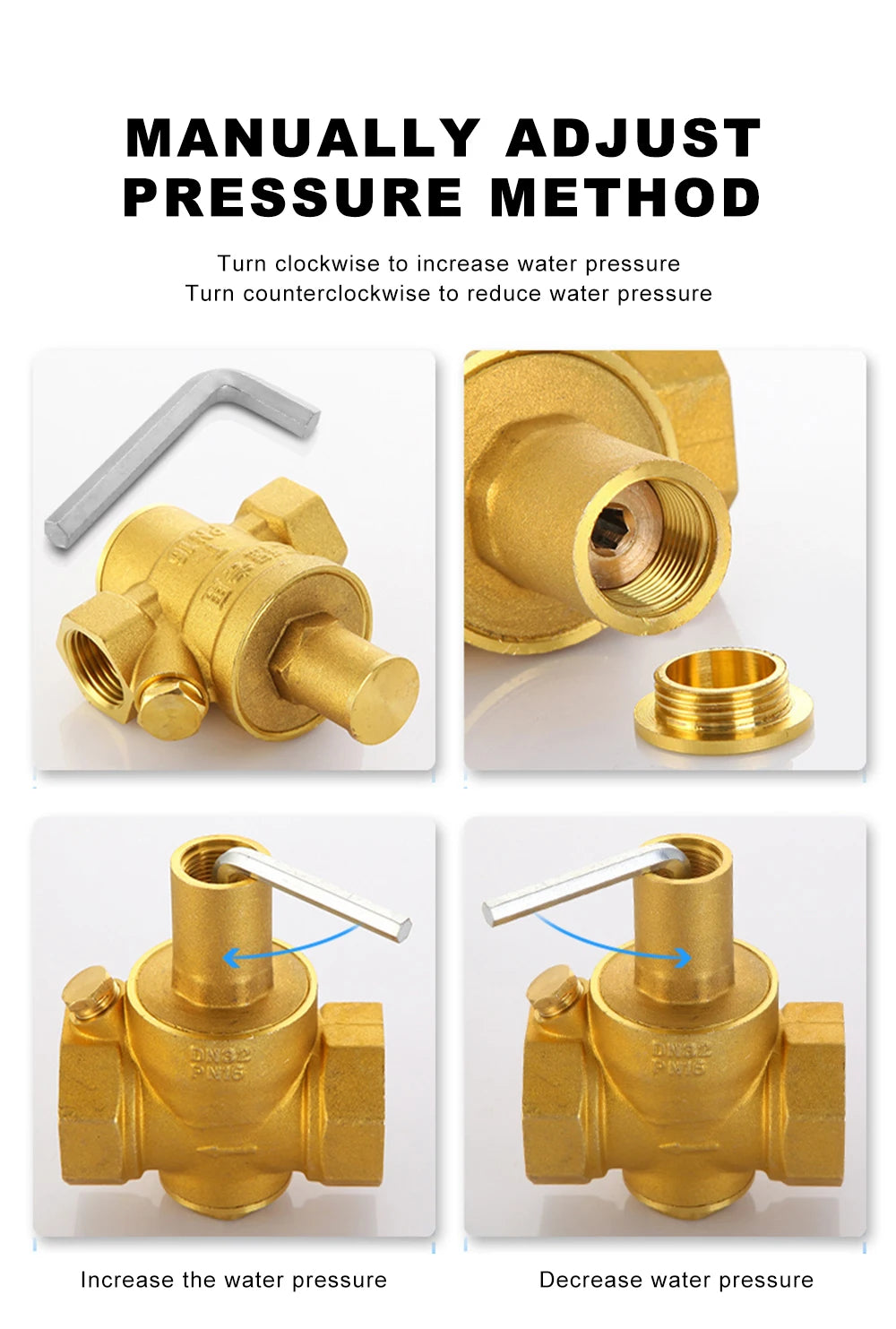 DN15 DN20 DN25 Brass Water Pressure Reducing Maintaining Valve 1/2" 3/4" 1" Adjustable Relief Valve With Gauge Meter