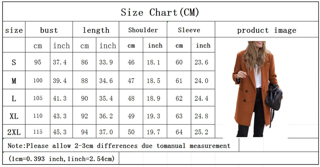 Winter Women's Wool Blend Coat Double Breasted Turn-down Collar Female Outerwear Fashionable Warm Clothing for Ladies