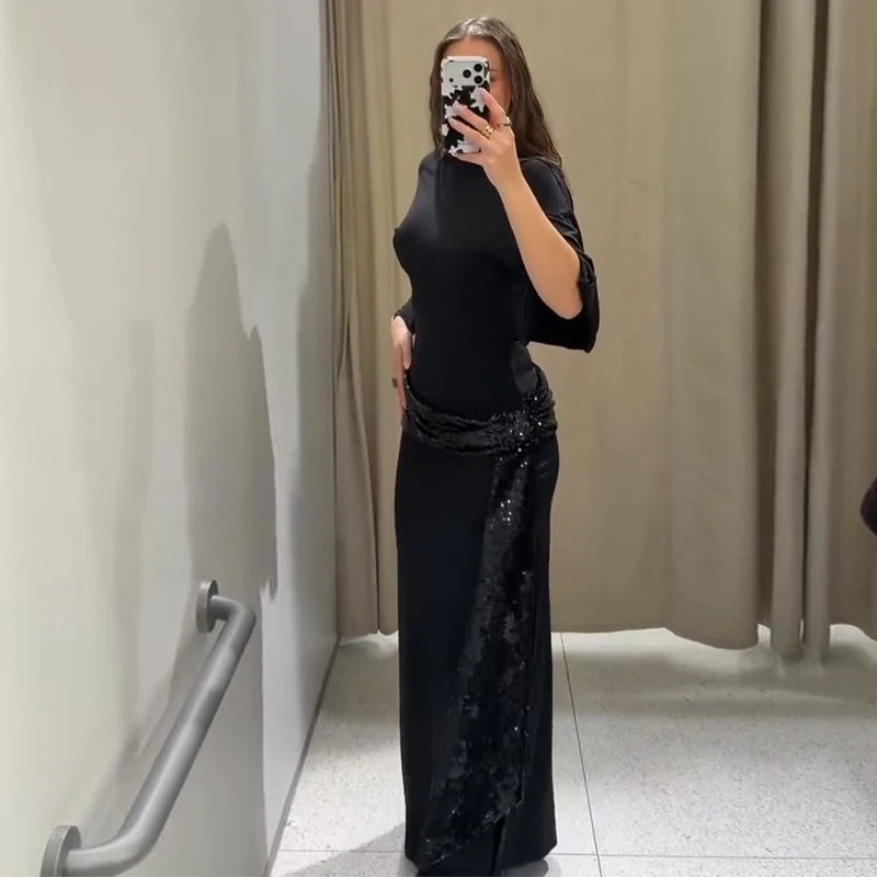 Sexy Deep V-neck Lace Spliced Sequins Long Dress Women Sleeveless Backless Hip Package Slim Dresses 2026 Spring Lady Party Gowns