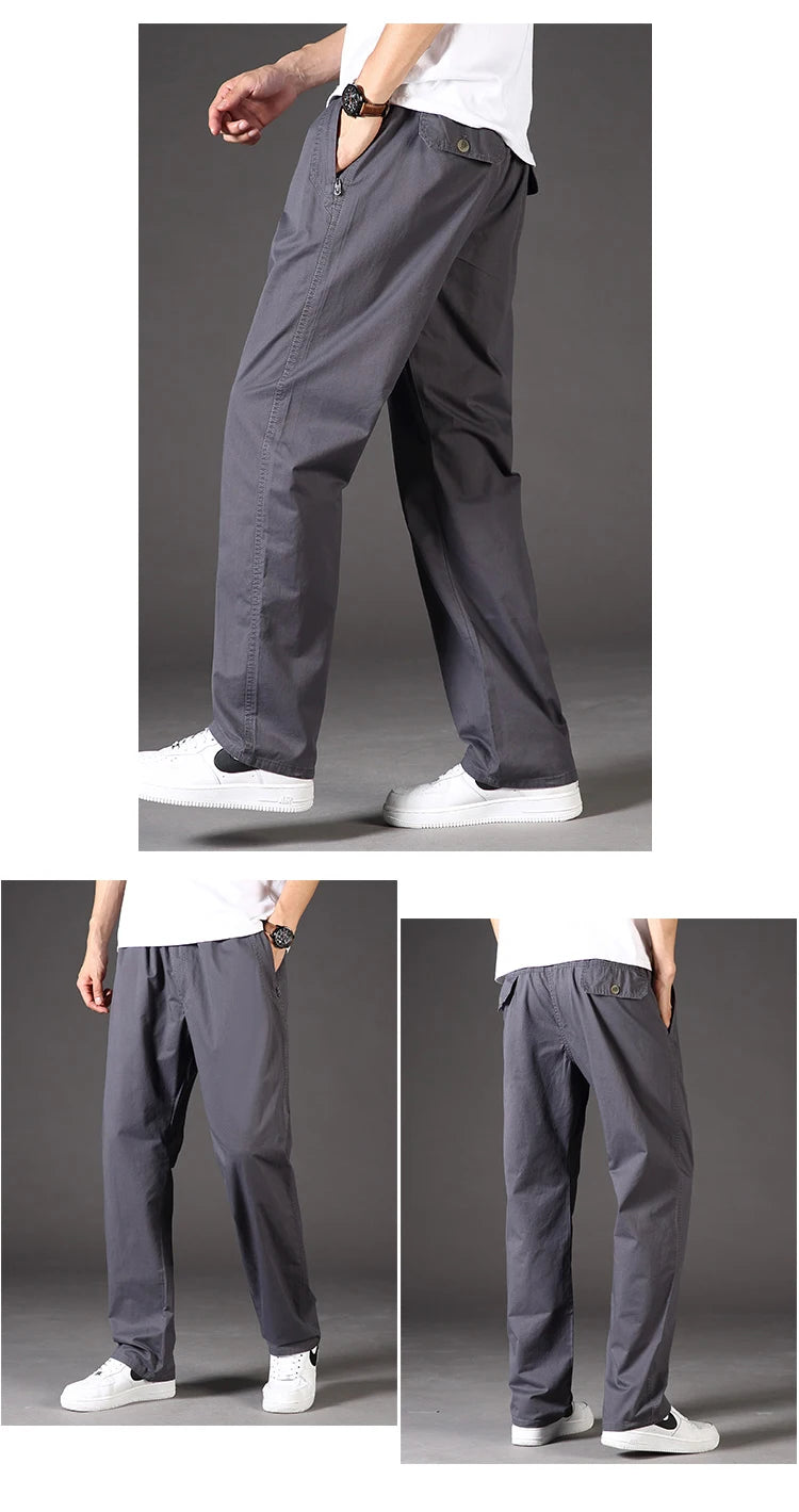 Mens Casual Cargo Pants Loose Fit Spring Autumn Men's Cotton Trousers Sports Many Pockets Wide Leg Straight Pants