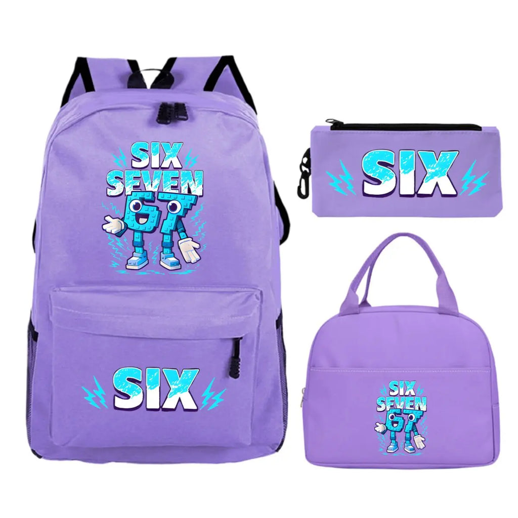 Fun Six Seven Print 3Pcs/Set Backpack Teen Boy Girl Back To School Schoolbag 67 Italian Brainrot Lunch Bag Rucksack Pencil Case