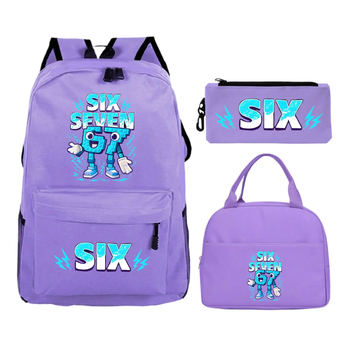 Fun Six Seven Print 3Pcs/Set Backpack Teen Boy Girl Back To School Schoolbag 67 Italian Brainrot Lunch Bag Rucksack Pencil Case