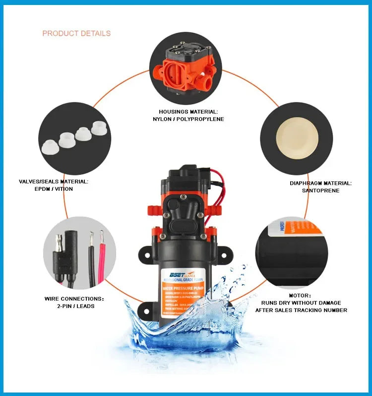 Portable 35PSI 12V Marine Water Pump Diaphragm Self-priming Pump Boat Accessories Shower Toilet Pumping Motor Home