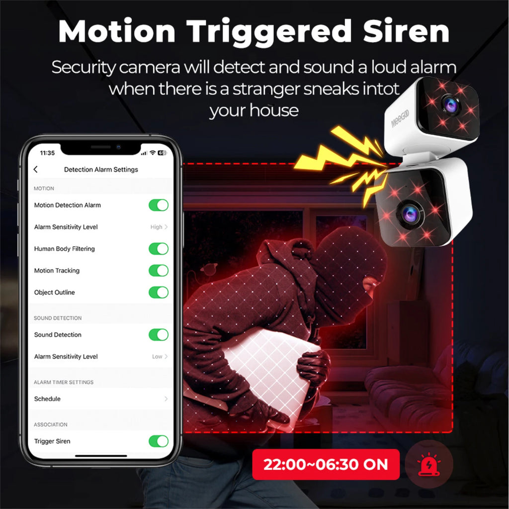 MeeGoo JS-G08 4MP WiFi Pan-Tilt Camera, Single-Lens, AI Night Vision, Two-Way Audio, Motion Detection, Person Tracking, Smart Pu