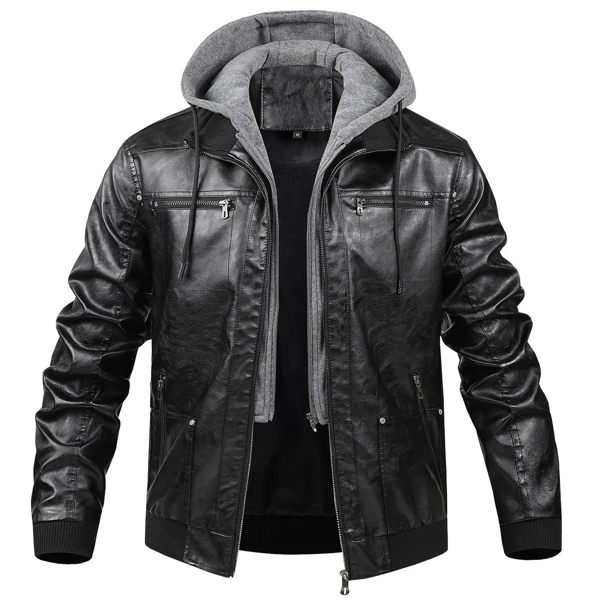 Men Detachable Hood Motorcycle Leather Jackets Quality Male Streetwear Casual PU Leather Coats Two in One Jacket