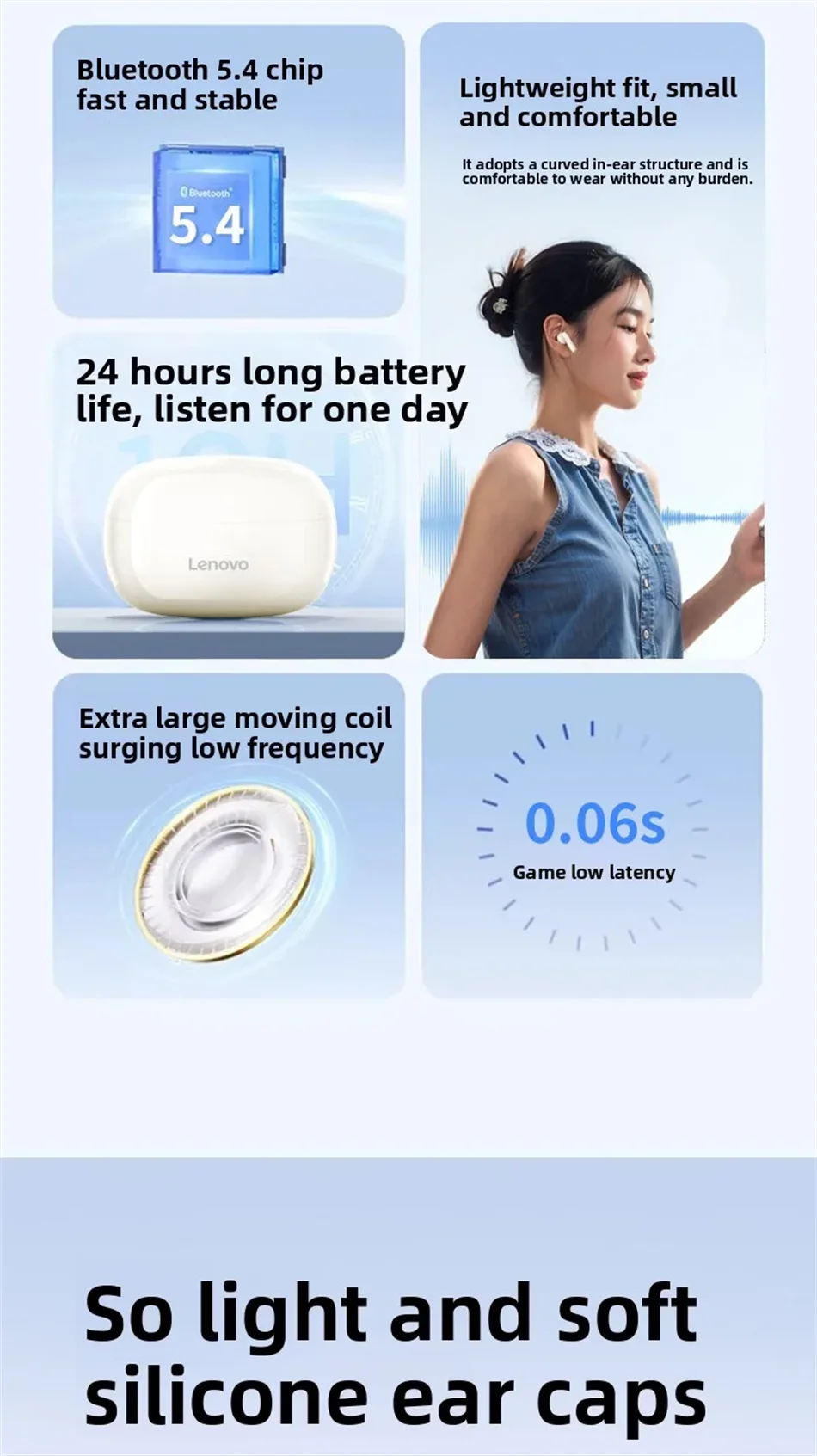 Lenovo TA210 TWS Wireless Bluetooth 5.3 Earphones Sports In-Ear Headset With Mic Gaming Low Latency Dual Mode Music Earbuds New